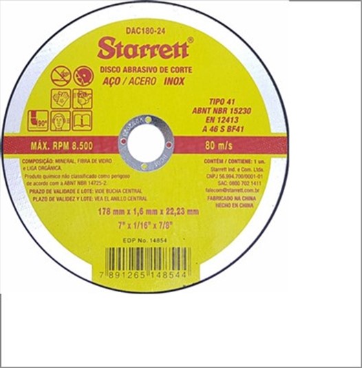 Disco Starret Abrasivo Corte 178 X 1.6 X 22.23mm