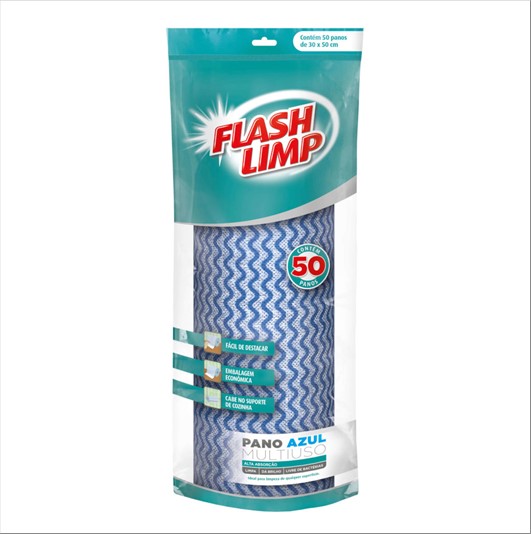 Pano Flash Limp Flp4565 Limpeza Multiuso Rolo C/50