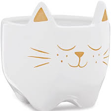 Vaso Moas 08696 Cachepot Branco Gato Ceramica