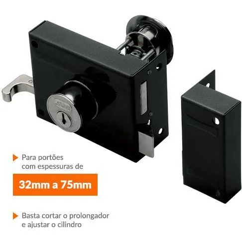 Fechadura Stam 701/100 Preta Portao Sobrepor