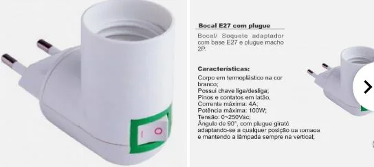Soquete Decorlux Mt2273  Adapt E27 C/ Plug Macho