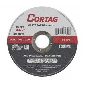 Disco Cortag Corte Inox 115 mm X 1.0 mm X 22.22 mm
