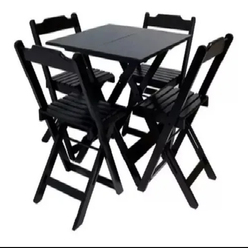 Conjunto Div Mesa Dobravel 70x70 4 Cadeiras Preta