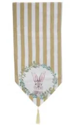 Trilho Florarte Pascoa Coelhos 33x90cm Bege Verde