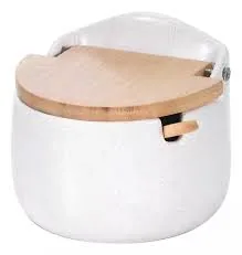 Saleiro Mek Ceramica Tampa Bambu Branco 9.7x11cm