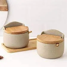 Saleiro Mek Ceramica Tampa Bambu Bege 9.7x11cm