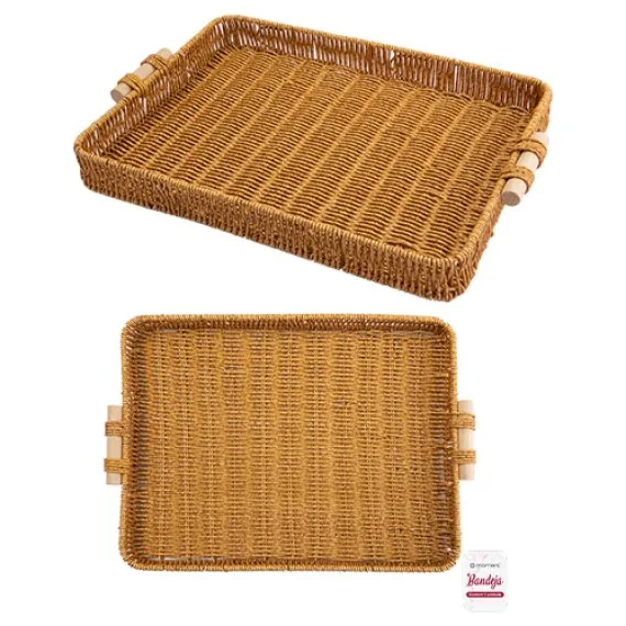 Bandeja Estilo Moment Rattan Retang 42 X28