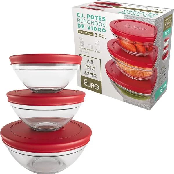 Conjunto Euro Potes De Vidro Red C/3 Vm
