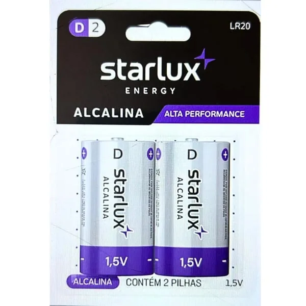 Pilha Starlux Energy Alcalina Grande D2
